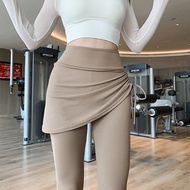 < Ready Stock Order > Let's Run Fake Two-Piece Hakama Sports Skinny Yoga Pants Anti-Embarrassing Fit