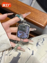 2023 ☃◘☊ XIN-C时尚8 New Chinese style Yuzhu chain suitable for iwatch strap Apple watch strap applewatch7 metal bracelet S8 Chinese style ink crystal 654321 generation Se high-end trendy women's bracelet