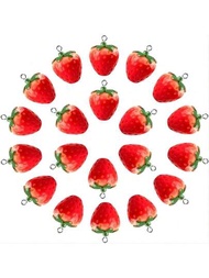20入組草莓吊飾,3d紅色草莓珠子配綠葉水果吊飾,可自行diy耳環飾品用於製作項鍊、耳環、手鍊和鑰匙扣