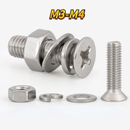 [XJK] 304 Stainless Steel Flat Head Screw Nut Washer Combination M2-M10 Screw