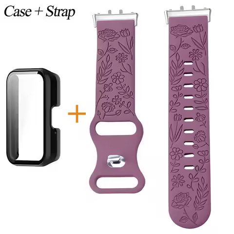 Strap+Case For Samsung Galaxy Fit 3 Watchband For Samsung Galaxy Fit3 Floral Engraved Silicone Brace