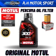 100% ORIGINAL MOTUL 300V FULLY Synthetic 4T Ester Engine Oil 10w40 15w50/ Minyak Hitam Motor Motul 3