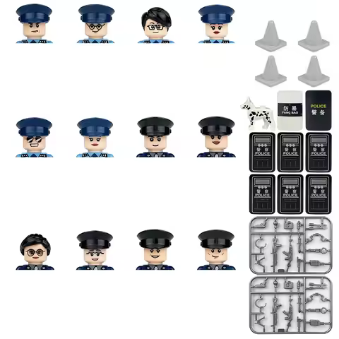 Hong Kong City Traffic Police People Mini Action Figures MOC Building Blocks Set Gun Handcuffs Shiel