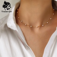 Adjustable Pearl Necklace Delicate Fashion Gold Choker Necklace for Women