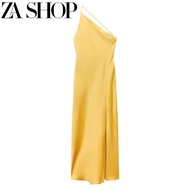 Azza Zaraเมตริกza ฤดูใบไม้ร่วงใหม่ชุดเดรสเนื้อซาตินผ้าไหมไม่สมมาตรเอวสูงสำหรับผู้หญิงกระโปรงยาวบาง8342214