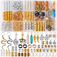200pcs Hair Beads Jewelry, Dreadlocks Gem Crystal Charms, Metal Coils Rings, Gold And Silver Pendant