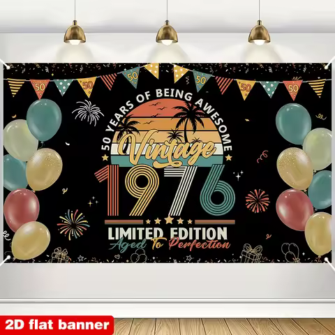 2D flat banner, 1 piece - Men's 50th Birthday Decor, 50th Birthday Happy Background Banner Party Gif