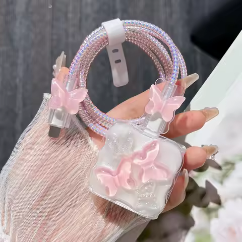 Fashion Bowknot Charger Protective Case For iPhone 17 Pro Max 11 16 15 14 13 18W 20W Charger Protect