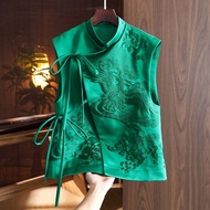 Early Autumn Trendy Chinese Tang Suit Vest - Stand-Up Collar & Laced-Up Design