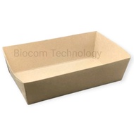 50pcs Bio Brown Paper Open Tray 600ml 9BPOT16 Nasi Lemak French Fries Cake Waffle IceCream Tableware