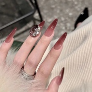 Wearing nail art handmade explosive nail patches with red color and full diamond fake nail patches-T