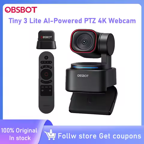 OBSBOT Tiny 3 Lite AI-Powered PTZ 4K Webcam AI Tracking 2.0 Camera with 1/2" Sensor,Voice Control wi