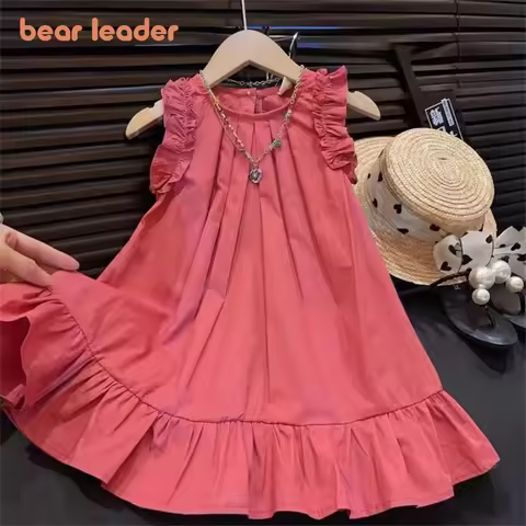 Bera Leader Korean Version Sleeveless Pleated Dress Solid Color Round Neck Children's Clothes Summer