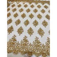 Kain Lace Meter( Gold ) / Lace Fabric Beaded / Embroidery Lace Fabric for high grade dresses baju pengantin