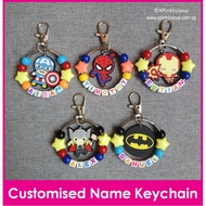 Avengers / Superheros / Customised Cartoon Ring Name Keychain / Bag Tag / Christmas Gift Ideas / Birthday Goodie Bag