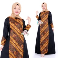 dress muslim gamis batik kombinasi polos modern pesta kondangan - hitam2