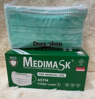 Medimask หน้ากากอนามัย 3ชั้น50ชิ้นต่อกล่อง พร้อมส่ง เกรดการแพทย์ ใช้ในโรงพยาบาล ขาย1กล่องค่่ะสีเขียว