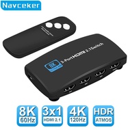 Navceker HDMI Splitter 8K 60Hz 4K 120Hz 3 in 1 out for TV Xiaomi Xbox Series PS5 HDMI Cable Monitor 