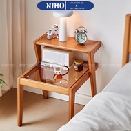 NIHO natural wooden tea table is compact and convenient with luxurious glass surface NHF21037