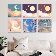 RUOPOTY 20x20cm Painting By Numbers Frame Canvas Painting Beautiful Sky and Moon Landscape Number Paiting Home Decor