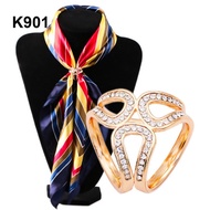 Silk Scarf Knot, Elegant C-shaped Yellow 3-Round Scarf Buckle K901