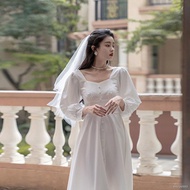 wedding dress for ninang﹉☞♤French white dress light wedding dress daily engagement dress bridesmaid