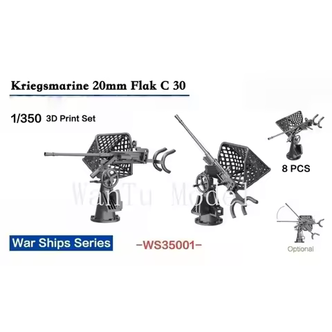 WS35001 1/350 German Kriegsmarine 20mm Flak C30 Single AA Gun - 8 PCS 3D Printed for Warship Model
