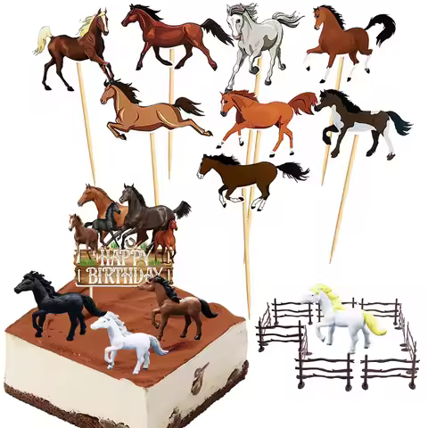 Horse Theme Party Supplies Horse Shape Cake Toppers Fence Horse Miniature Toys Horse Racing Birthday