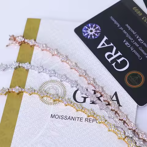 In Stock Claw Setting Lab Diamond 925Solid Silver Bracelet Hip Hop Jewelry D VVS Moissanite Diamond 