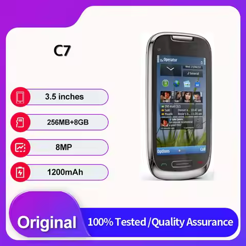 Original Unlocked C7 C7-00（2010） 3G 1200mAh 3.5 inches 8MP Bluetooth 8GB 256MB RAM Mobile Phone