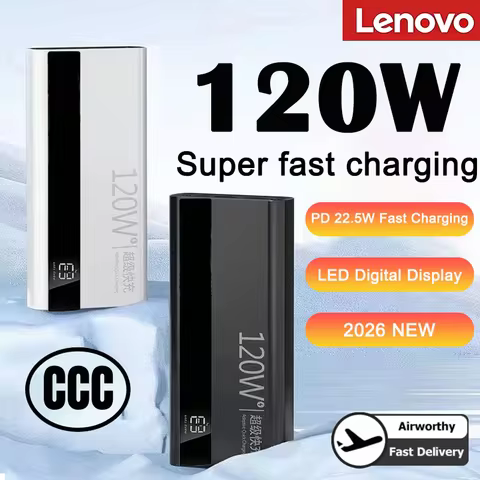 Lenovo 2026 1000000mAh Large Capacity Power Bank 120W Fast Charging Digital Display Outdoor Power Su