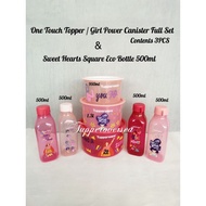 Tupperware One Touch Topper / Girl Power Canister Full Set / Contents 3 PCS And Sweet Hearts Square Eco Bottle 500ml