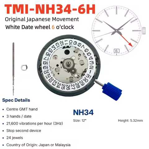 Genuine GMT NH34 NH34A 6H Date Version Automatic Mechanical Movement Date At 6 O'clock Position Whit