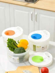 1個塑料沙拉甩器加料理碗,大型手動沙拉和蔬菜清洗機,旋轉甩乾器,家用水果脫水機