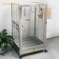 Stainless Steel Bird Cage 304 Grade Splash-Resistant Glass Parrot Cage Large Bird Cage Accessories D