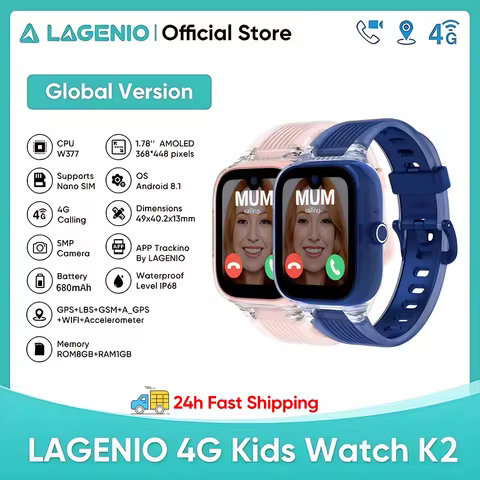 Global Version LAGENIO K2 4G Kids Smart Watch WIFI SOS GPS Tracker APP Install Smartwatch 5MP Camera