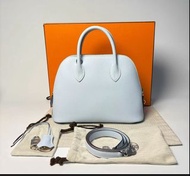 有單💓hermes/愛馬仕 bolide25 霧霾藍銀扣 ～內拼奶油白色  Z刻