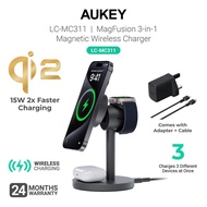 AUKEY LC-MC311 MagFusion 3-in-1 Qi2 15W Magnetic Wireless Charger (24 Months Warranty)