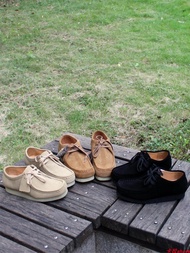 รองเท้าผู้หญิง Wallabee รองเท้าจิงโจ้หุ้มข้อสูงหนังกลับหุ้มข้อต่ำแบบผูกเชือกหนังแท้พื้นยางดิบหุ้มข้อ