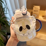 [SG Stock] Cute and Funny Large Capacity Glass Water Bottle High Temperature Resistant Straw Cup 620