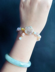 天然緬甸玉 翡翠 有錢花 櫻花瑪瑙 蜜蠟 設計款 手鍊 禮物