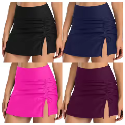 Bikini Bottom Womens Swim Skirt Built-in Briefs Shorts Skirt Layered Ruffled Swim Bottoms Solid Swim
