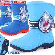 A-T💝Ultraman Children's Rain Boots Non-Slip Boys Middle and Big Boys Shoe Cover Mid-Calf Rubber Shoes Child Baby Rain Sh