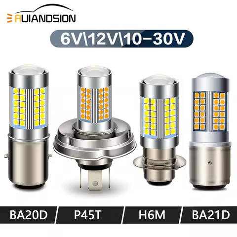 1pcs P45T R2 BA20D H6M BA21D 3030SMD LED Motorcycle Headlight Bulb 1200LM 6000K Car Tractor Scooter 