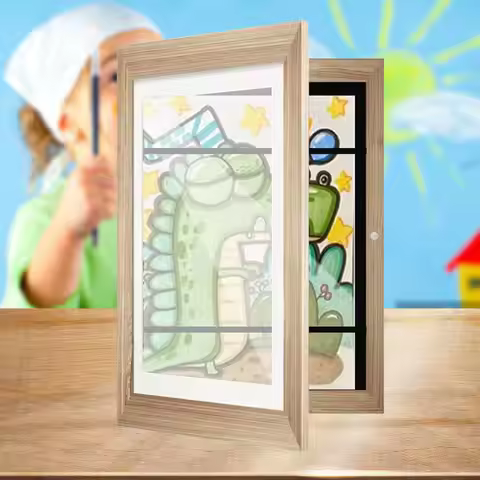 Kids Artwork Picture Frame 5.9x4.3 Inner Frame Wooden Frames Wall Display Artwork Frame for Kids Dra