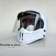 Helm Cakil Modular Putih Gloss (Half Face / Full Face) - Helm Retro -