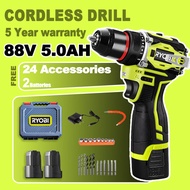 【Free 2x Battery】RYOBI 128v Cordless Drill Electric impact with hammer Drill Power Tools Set