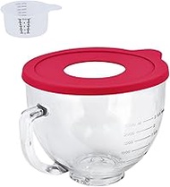 Glass Bowl Compatible With KITCHENAID Stand Mixer,5QT,With Red Lid Compatible with Artisan 5KSM125, 