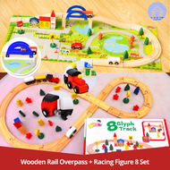 Wooden Train and track Set Toy 48pcs Racing Figure 8 Track Set 40pcs Rail Overpass Car with Magnetic Train car accessory for Toddlers Birthday Gift Toy for children