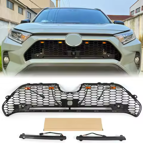 Front Grill Fits For 2019-2023 Toyota RAV4 Honeycomb Upper Grill Grill With LED Lights